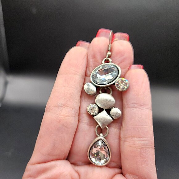 Dangle Earrings: Statement Silver-Tone and Crystal Sparkle - Picture 6 of 6